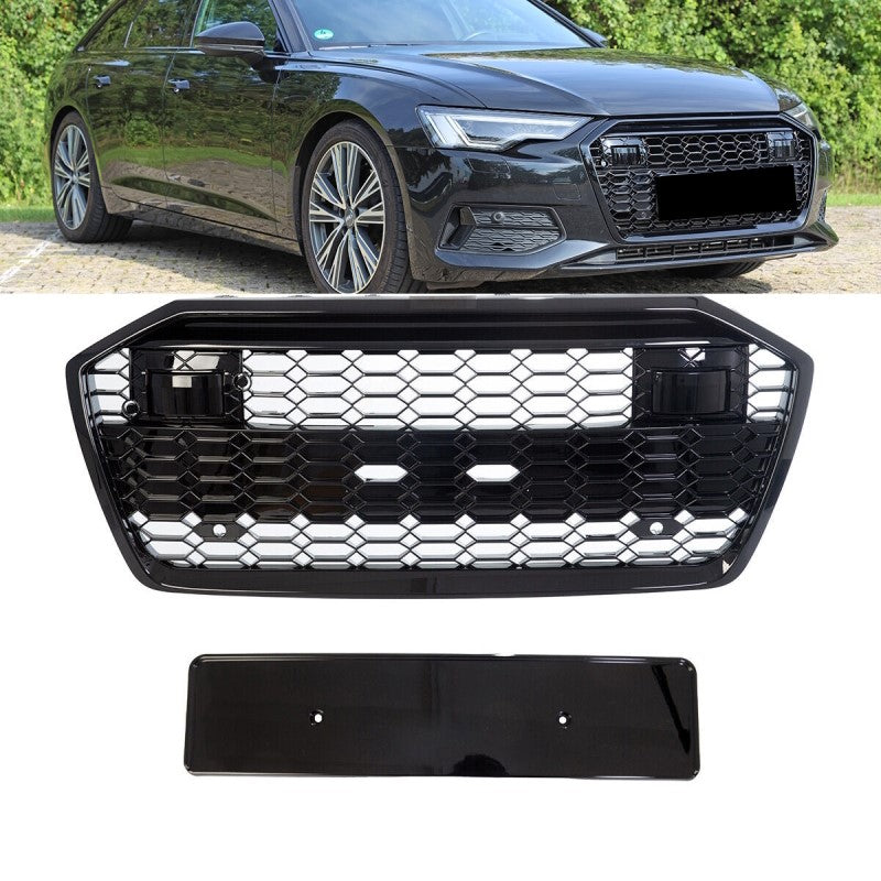 A6 - C8: Gloss Black Badgeless Quattro Honeycomb Style Grill 18-22