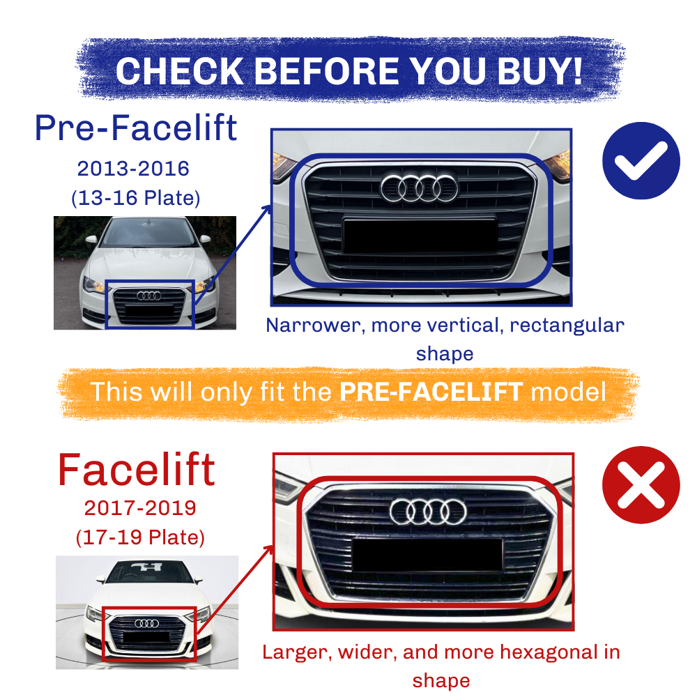 A3 - 8V Pre-Facelift: Gloss Black RS Honeycomb Quattro Grill 13-16