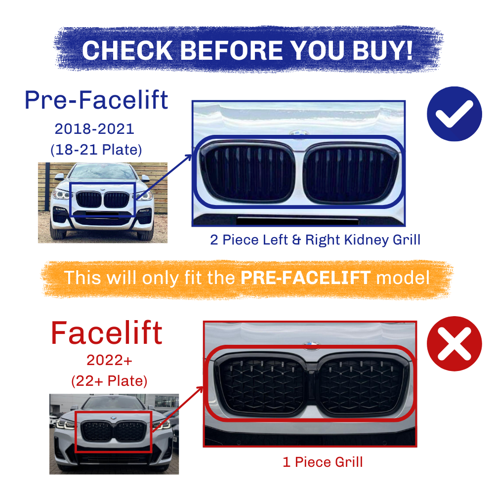 X4 - G02 Pre-Facelift: Gloss Black Grill Double Slat 18-21