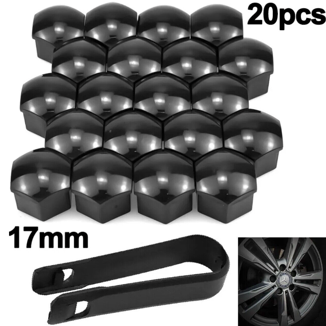 20 x Gloss Black 17mm Alloy Wheel Nut Cover