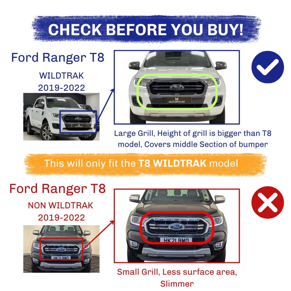 Ford Ranger - T8 Wildtrak: Matt Black Raptor Style Front Grill with LED 19-22